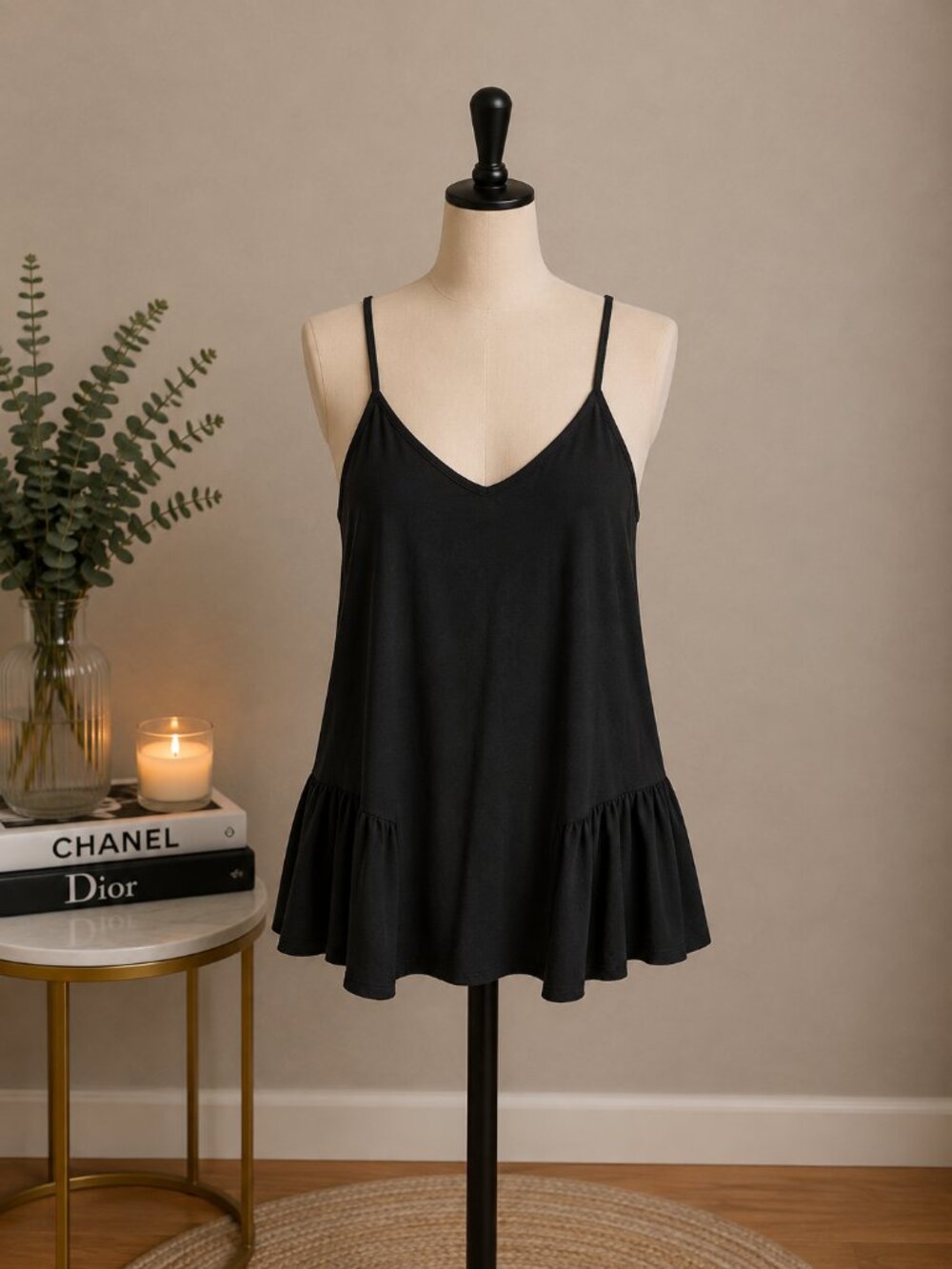 Mossimo Supply Co. Black Ruffle-Hem Spaghetti Strap Cami
